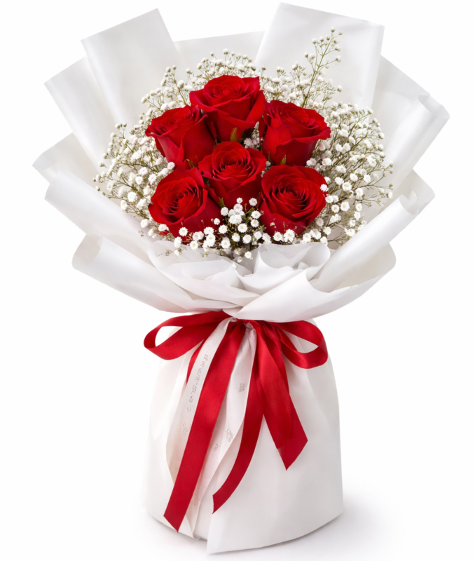 ramo elise de 6 rosas rojas