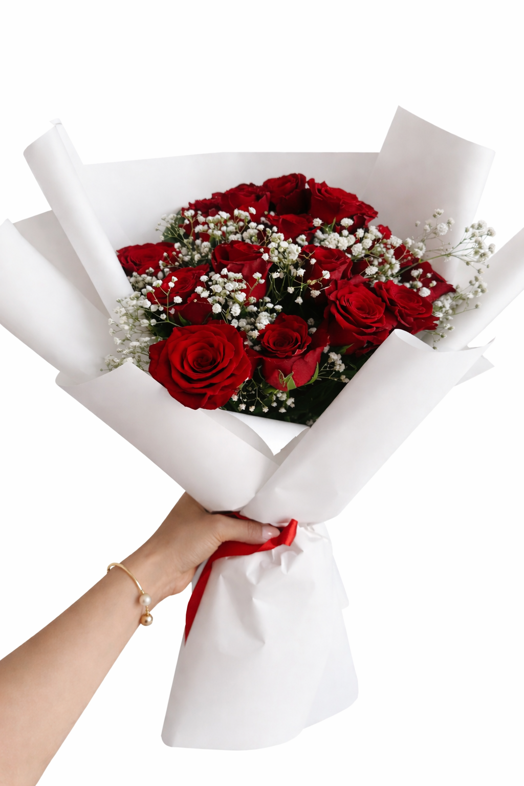 Ramo blanco flores rojas